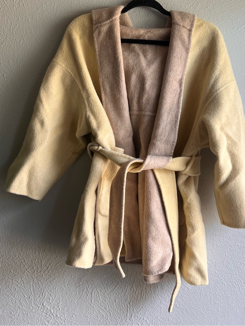 Handmade butter yellow hooded wrap coat 
One size